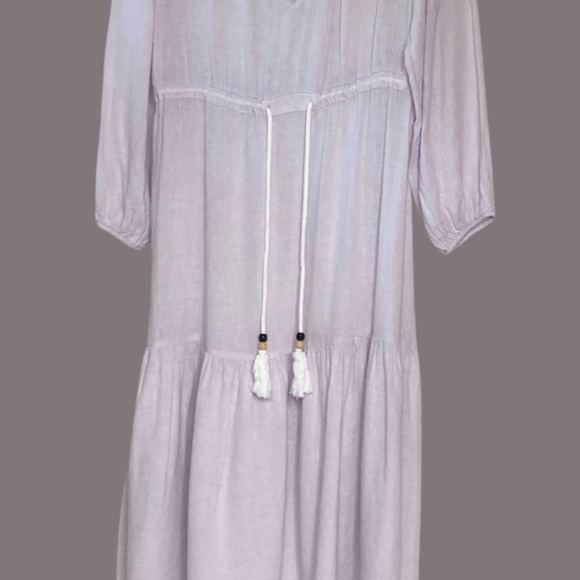Joie Linen Blend Tiered Boho Lagenlook Lavender Semi Sheer Dress Sz Lg - Picture 5 of 12